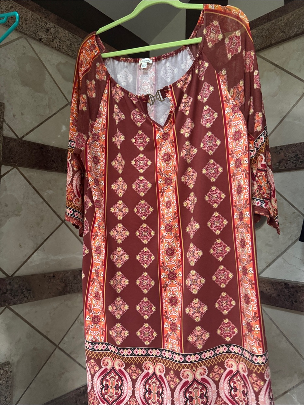 Haani Burgundy Tunic with Pink and Orange Geometric Print
